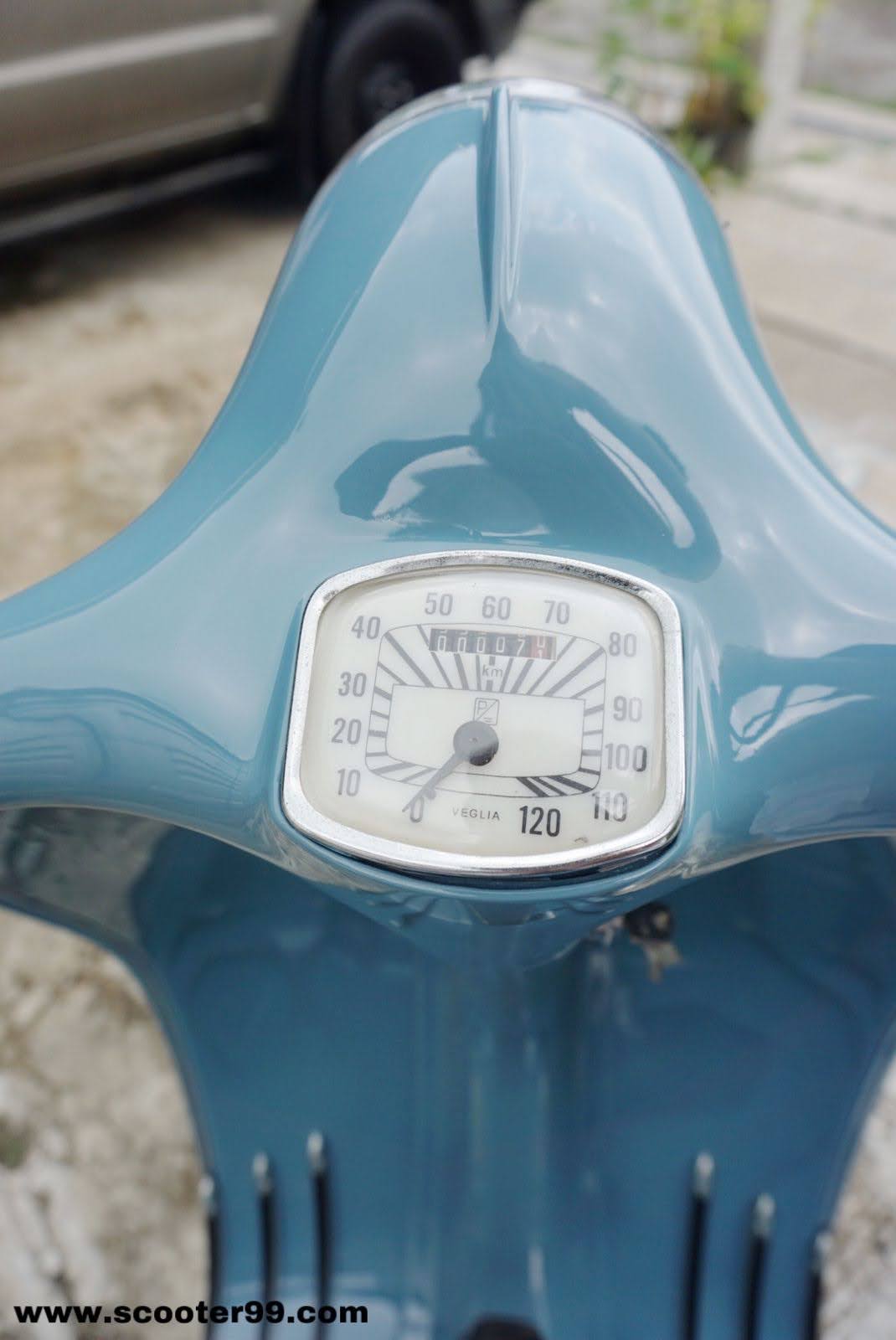 Rear angle Vespa 150 Medium Blue classic scooter